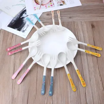 

2pcs/Set Bamboo Fiber Environmental Protection Creative Cute Spoon Fork Children Gift Tableware Baby Spoon Fork