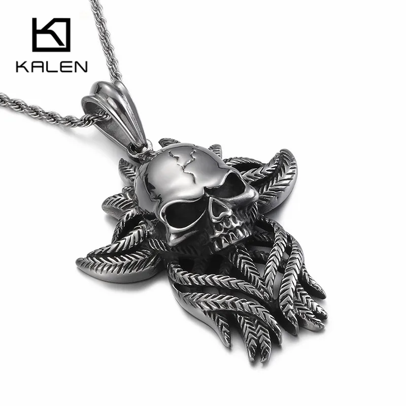 

Stainless Steel Skull Leaf Fashion Chain Necklace Skull Pendant Necklace For Men Jewelry Punk Charm Choker Gothic Gifts
