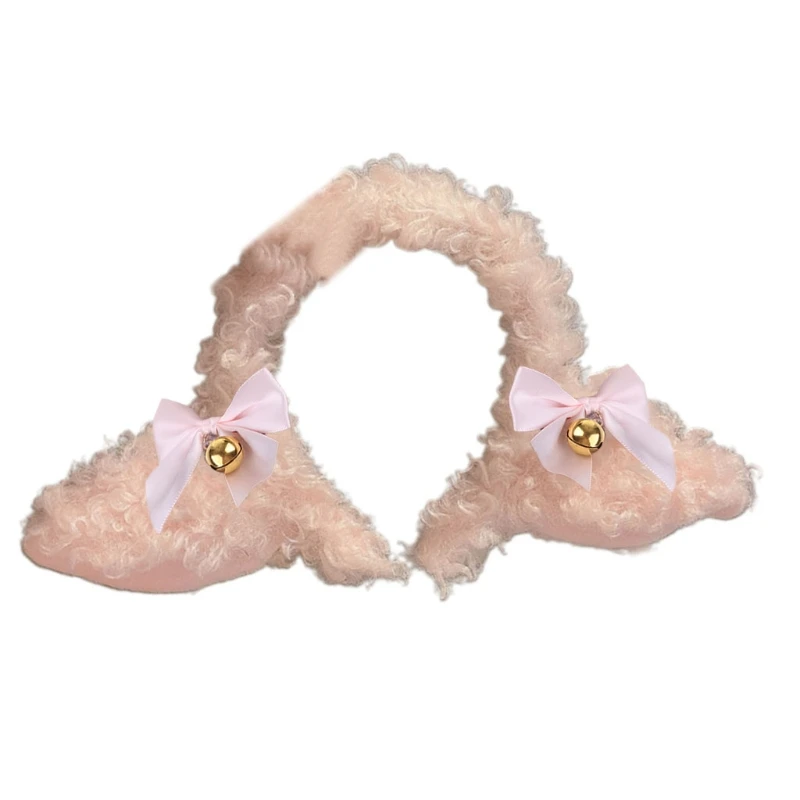 Cartoon Plush Cow Ears Headband with Bells Ribbon Bow Lolita Hair Hoop Kawaii Animal Easter Rabbit Ear Headbands A16 21 Dropship cute halloween costumes Cosplay Costumes