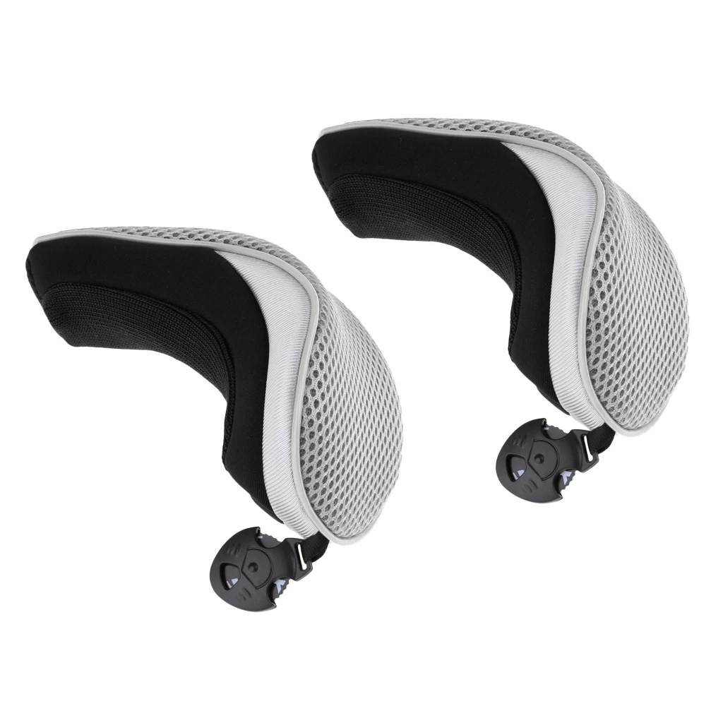 2pcs Mesh Golf Club Head Cover Hybrid Utility Headcover Protector Case with Interchangeable Number Tag Gray