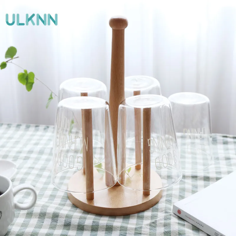 

Japan Style Beech Wood Bit-water Cup Holder Mug Rack Kitchen Household Hanging Shelves Solid Wood Storage Holder