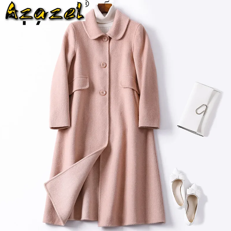 

Spring Autumn Coat Female Long Wool Coat Women Clothes 2020 Korean Vintage Outwear Pink Coats Jacket Abrigo Mujer 18136 ZT2520