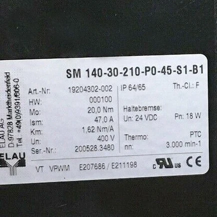 Серводвигатель переменного тока ELAU SM 140-30-210-P0-45-S1-B1 SM140-30-210-P0-45-S1-B1