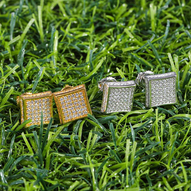 Hip HOP CZ Zircon Square Bling Iced Out Micro Full Paved