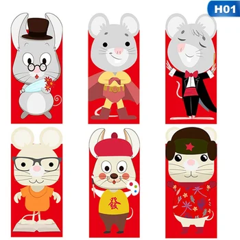 

6pcs/set Chinese New Year Red Money Envelope Year of the Rat Packet Bag Spring