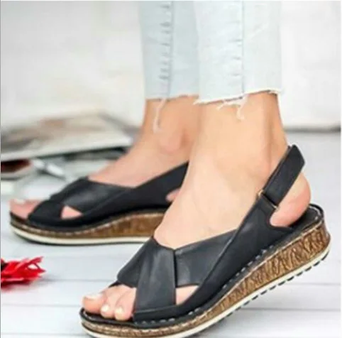 

New Women's Summer Buckle Sandals Ladies Open Toes Slingbacks Cross Tied Sewing Flat Shoes Female Casual Platform Woman Shoes