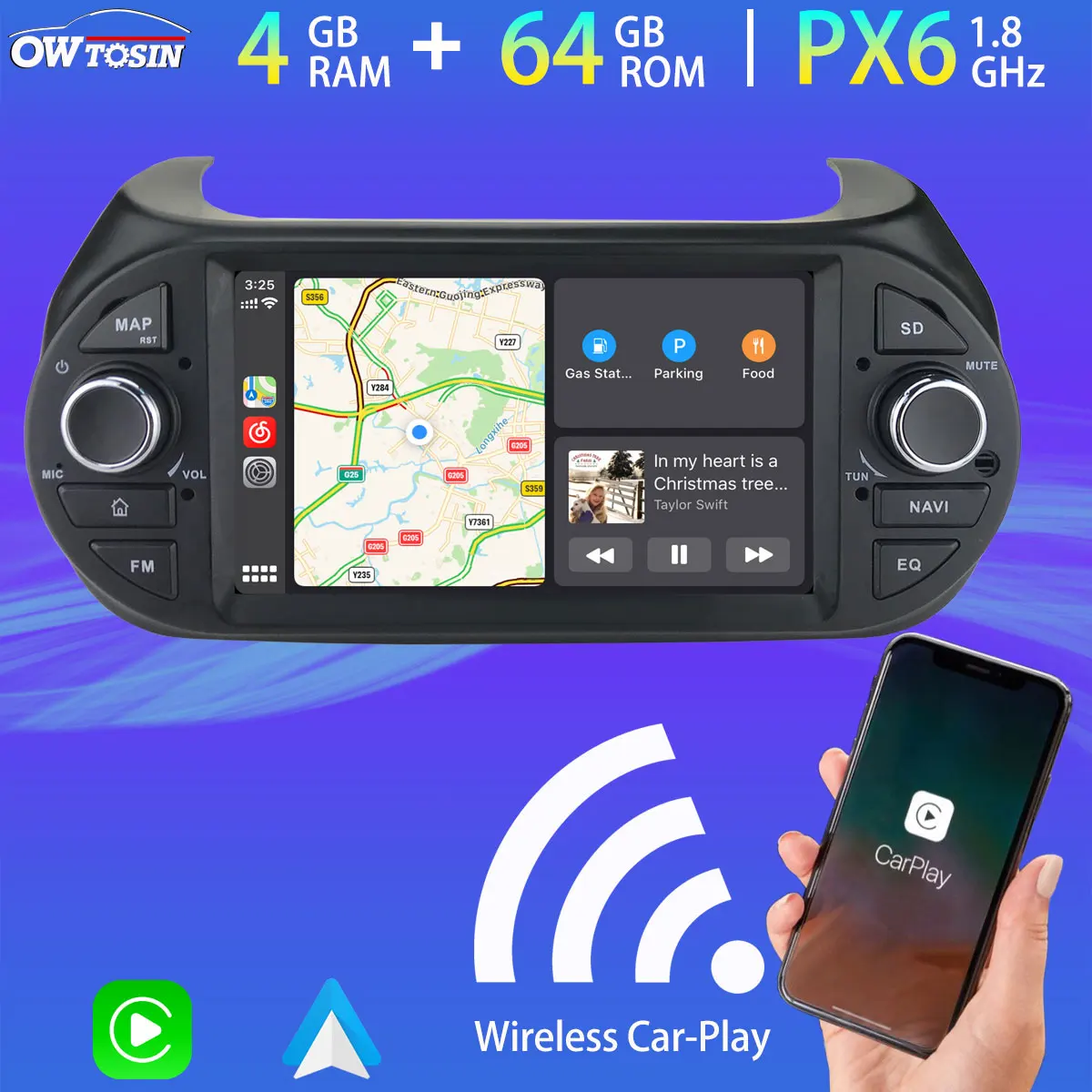 PX6 4G + 64G Беспроводной автомобильный DVD мультимедийный плеер для Fiat Fiorino Citroen Nemo Peugeot