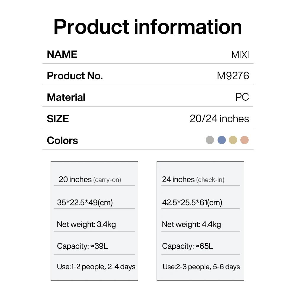 حقيبة سفر من Mixi بمقبض عريض بعجلات دوارة دوارة قف...