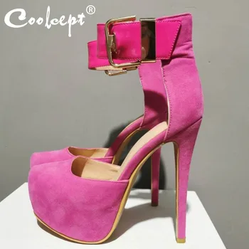 

Coolcept Women Sandals Shoes Spring Fashion Platform Metal Buckle Shoes Women Sexy Thin High Heels Designer Footwear Size 35-47