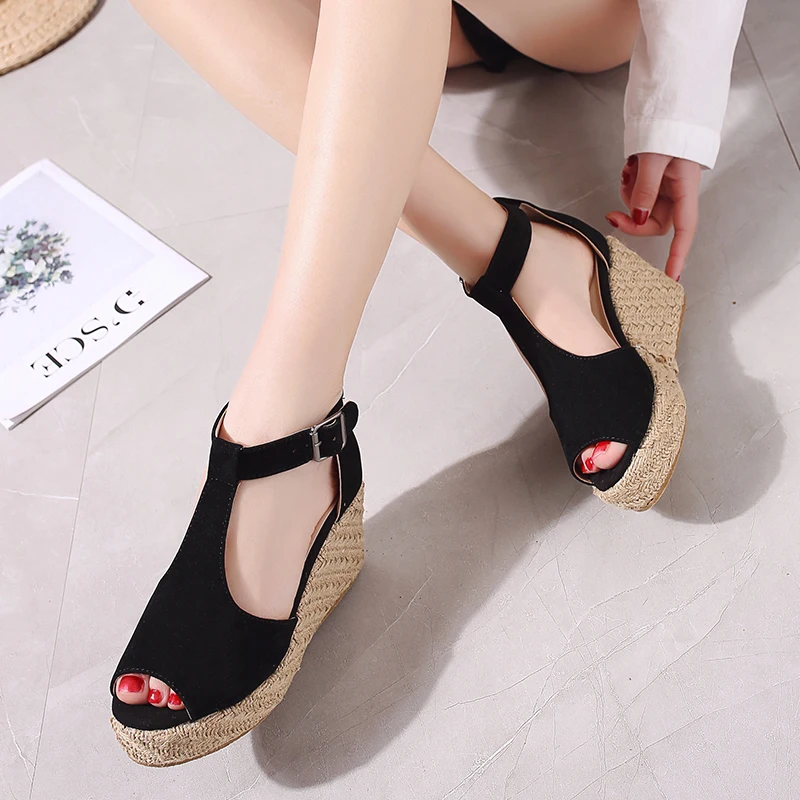 

Sooneeya Cane Wedges Shoes Women Espadrilles Fish mouth High Heels Sandals Summer Shoes 2019 Flip Flop Platform Sandals Size 43