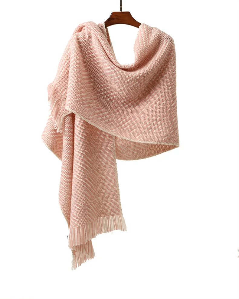 Naizaiga Cashmere Yarn-dyed warm color cloak beige camel solid color matching pure blanket shawl female scarf,SN256