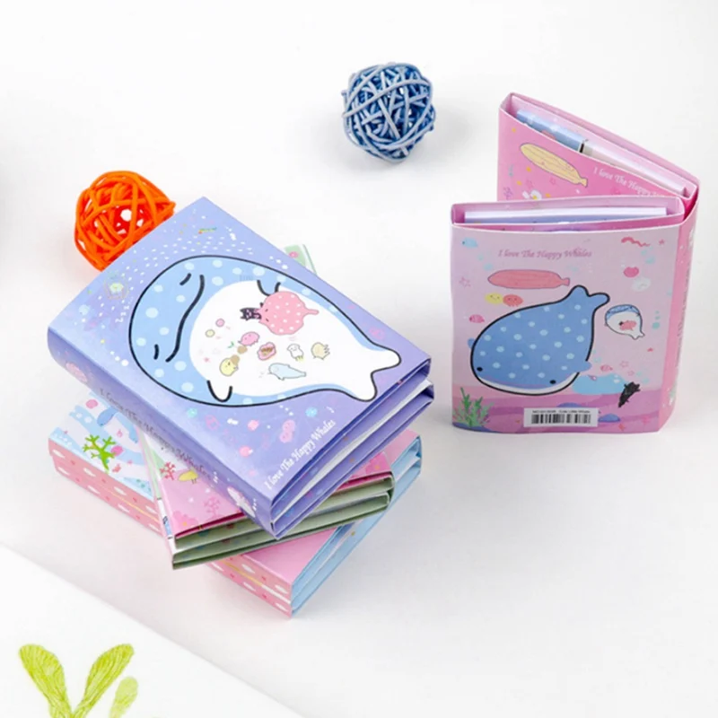 Школьные принадлежности блокноты мини блокнот Kawaii Кит Рыба 6 складной набор стикеров для заметок Бумага Ремесло Закладка канцелярские товары офис