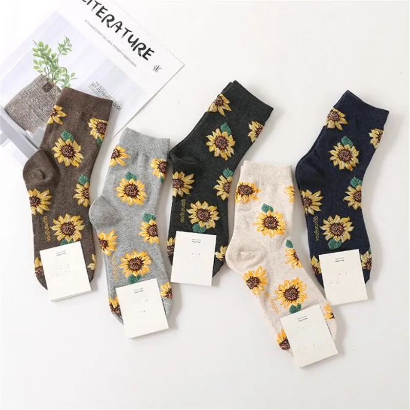 Новые модные женские короткие носки с подсолнухами, японские креативные художественные носки Харадзюку, высококачественные хлопковые носки, милые носки Kawaii Meias