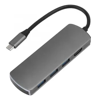 

6-in-1 Multifunctional HD Docking Station Type-C to HDMI USB3.1 HUB Support Memory Card Reading with Breathing Light