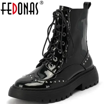 

FEDONAS Retro Metal Decoration Women Ankle Boots Genuine Leather 2020 Autumn Winter Chunky Heels Pumps Night Club Shoes Woman