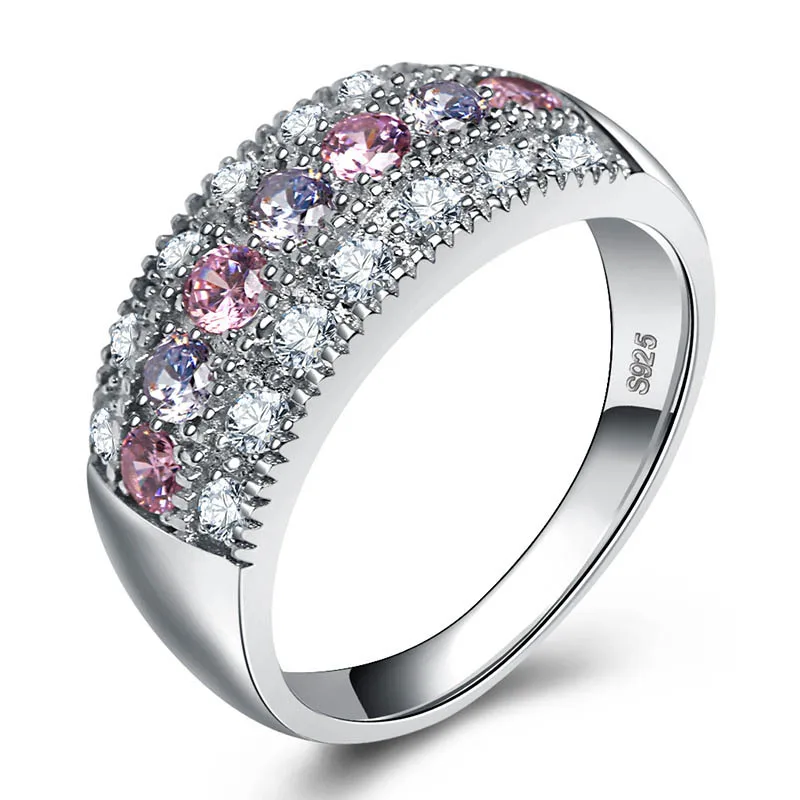 Bague Ringen, модное серебряное 925 Ювелирное кольцо с камнями для женщин, AAA циркон, Розовый Фиолетовый, богемный стиль, размер 5, 6,7, 8,9, 10, вечерние, подарок