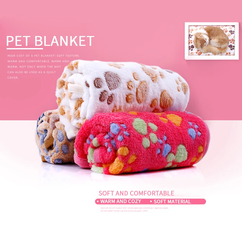 

Winter Dog Claw Print Pet Blanket Warm Bed For Dog Cat Soft Comfortable Coral Fleece Small Medium Dogs Cats Mattress Cama Perro