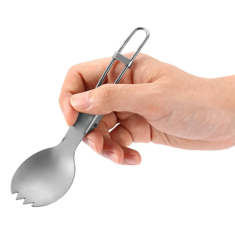 

Foldable EDC Spork Outdoor Mini Portable Spoon Fork Lightweight Camping Backpacking Cutlery Titanium Forks Spoon LW7