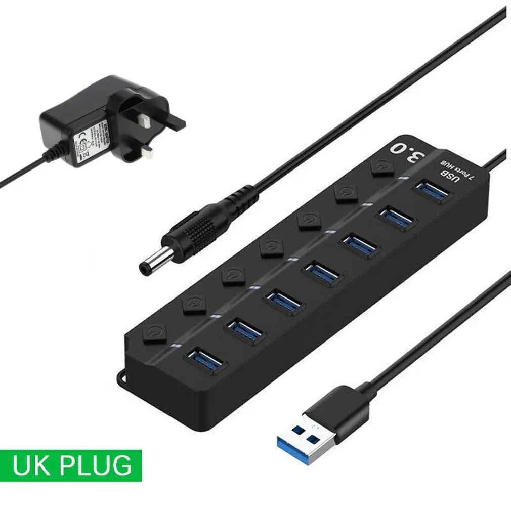 7 портов USB 3,0 концентратор 5 Гбит/с Высокая скорость включения выключения планшета передачи данных с кнопкой питания адаптер для ПК ноутбука