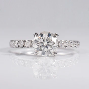 

Customized VVS Moissanite 8mm 2ct GH Color Round Brilliant Cut with 12pcs 1.8mm Side Stones 925 Silver Rings US Ring Size 8