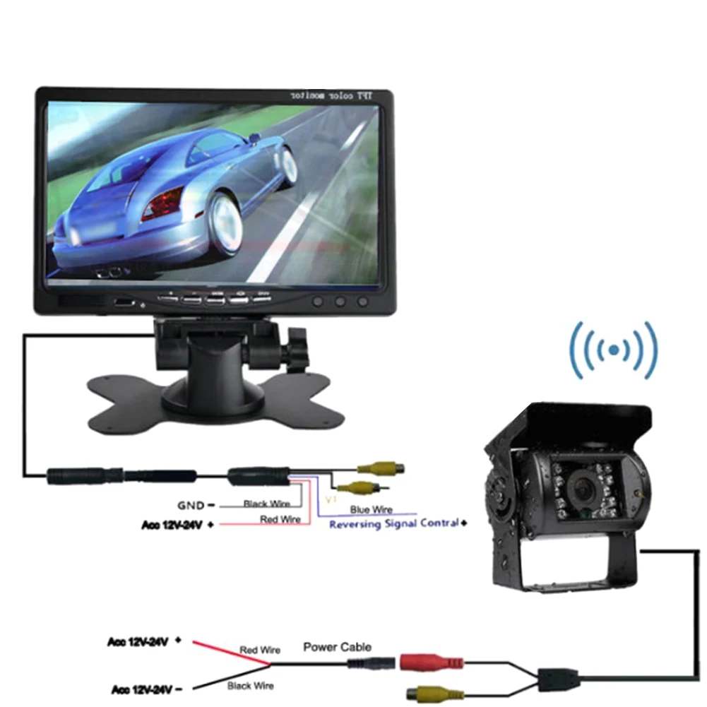 

Rear View Camera Kit Metal 7 Inch Monitor Waterproof Easy Install Backup Parking Reversing Night Vision 18 LED Bus Universal