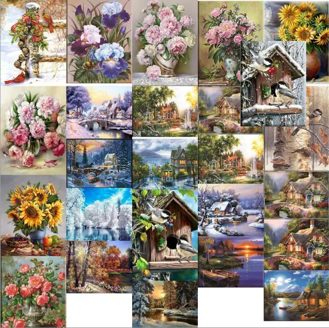 

9.00USD/kit Cross Stitch Embroidery Snow Tree Scenery Cotton Thread Painting DIY Needlework Kits 14CT Winter