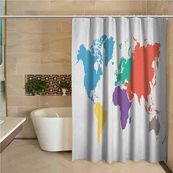 

Map Precision Custom Shower Curtain Continents of The World in Regions Lands Global International Theme Modern Bathroom