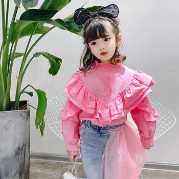 

Girls Ruffle Shirts Long Sleeves 2020 Spring and Summer Solid Shirts for Baby Girls Children Clothes Top Fashion Shirts for Kids