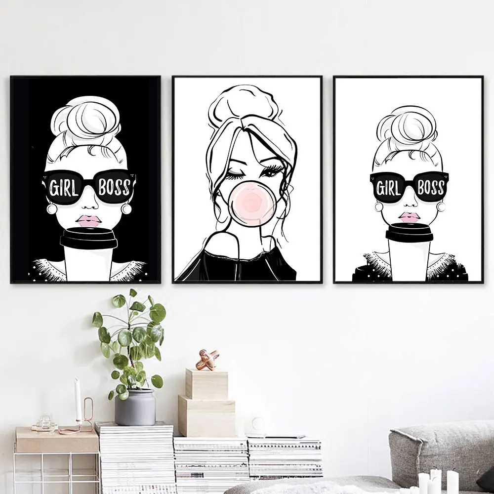 

Boss Girl Cool Canvas Posters Prints Minimalist Fashion Girl Wall Art Nordic Decoration Pictures Modern Home Decor Frame