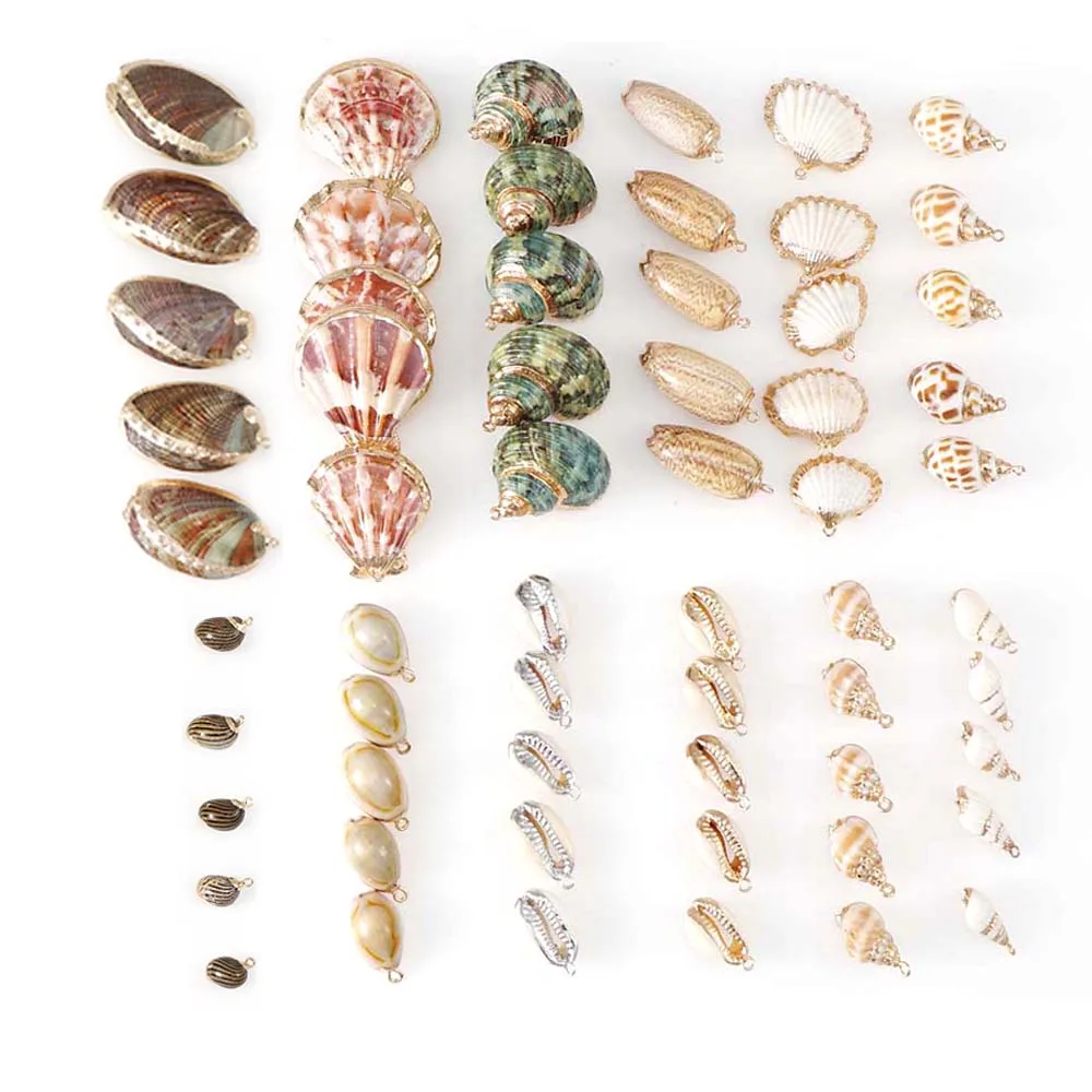 5Pcs/set Natural Seashell Metal Crafts Ornaments For Pendant Shells Necklace Pendant Making Alloy Beads DIY Jewelry Accessory for natural shell ornaments