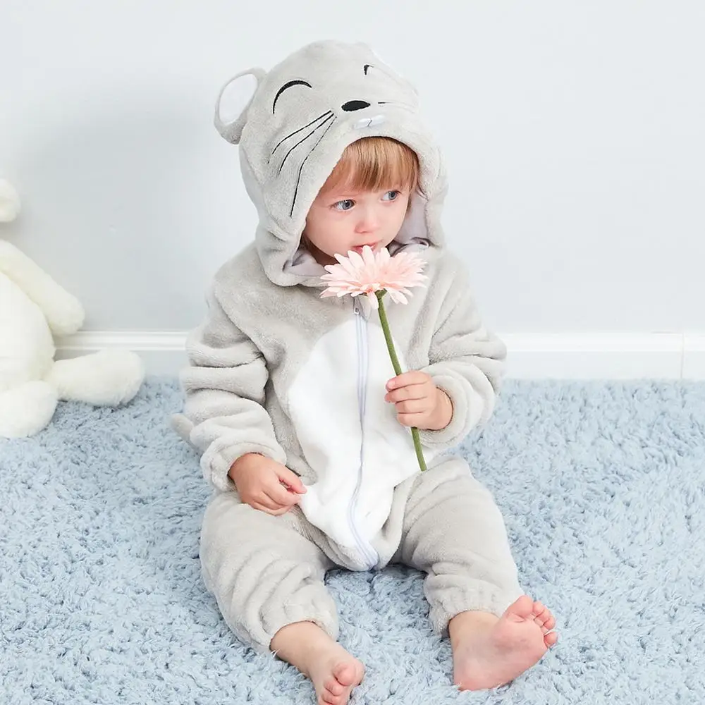 Детский девичий комбинезон для новорожденных; Пижама с капюшоном; mameluco bebe; зимняя теплая одежда с животными; удобная свободная одежда - Цвет: Кофе