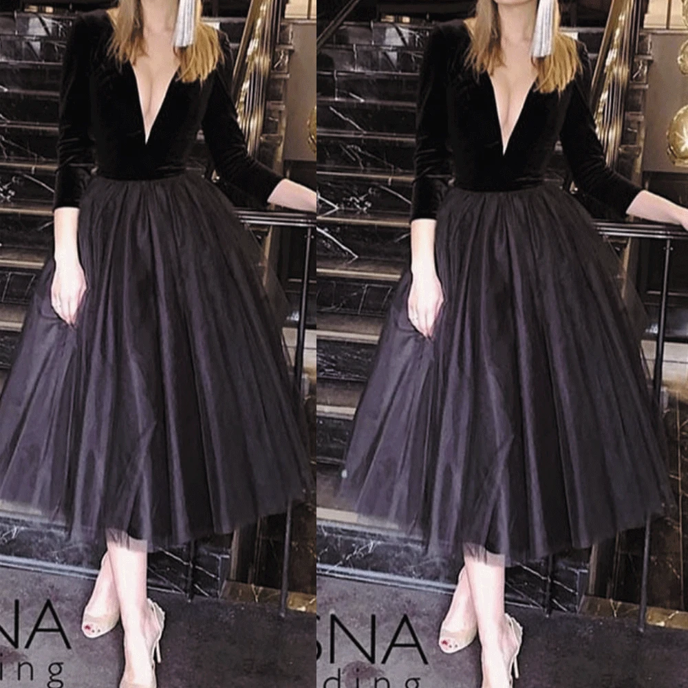 SuperKimJo Vestidos Largos De Fiesta винтажные платья для выпускного вечера, черное скромное платье с глубоким v-образным вырезом, Выпускное Платье Vestidos De Graduacion