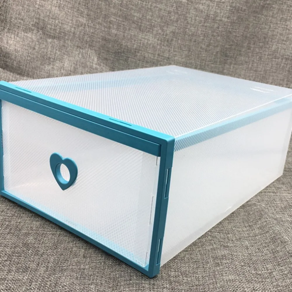 Женская прозрачная коробка с ящиком для обуви, толстая пластиковая окантовка, женская коробка для хранения обуви в форме сердца