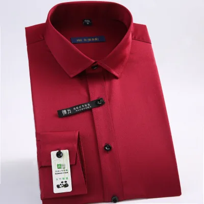 Men Fashion Casual Long Sleeved Shirt Slim Fit Male Social Business Dress Shirt Brand Men Clothing Y1969 - Цвет: Red