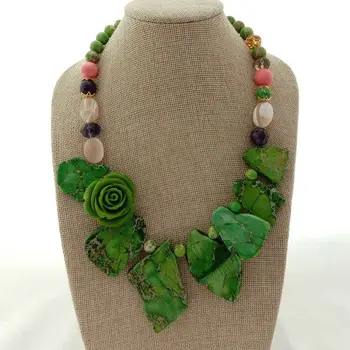 

Necklace Sea Sediment Gems Stone Shell Resin Flower Statement 19''