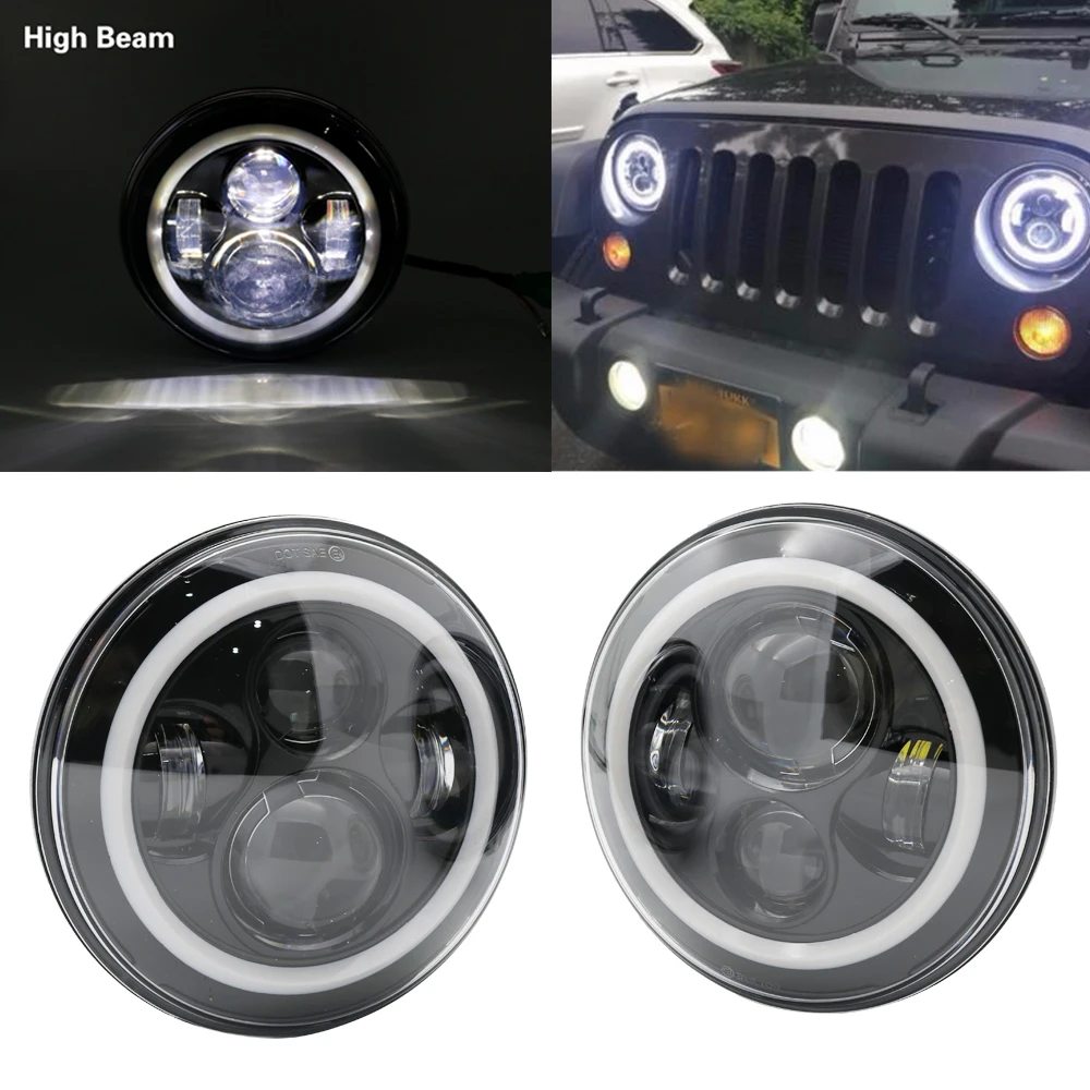 7 светодиодный галогеновые фары для Jeep Wrangler JK JKU TJ LJ Rubicon Sahara Unlimited Белый DRL Янтарный сигнал поворота+ 4 ''ореол туман свет