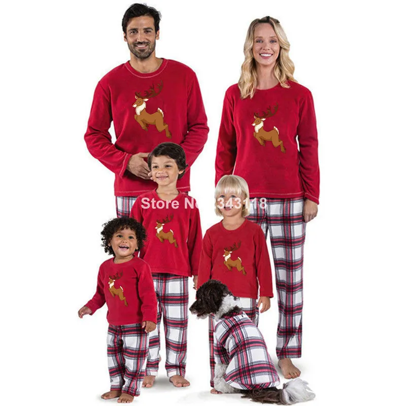 

Family Matching Clothes Polaid Family Pajamas Matching Mother Daughter Clothes Deer Print Sleepwear Dad Son Matching Clothes