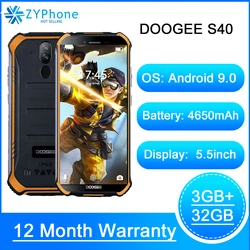 Мобильный телефон DOOGEE S40 IP68 IP69K, экран 5,5 дюйма, 4650 мАч, четырёхъядерный процессор MT6739, 3 Гб ОЗУ 32 Гб ПЗУ, Android 9,1, камера 8 МП, сеть 4G