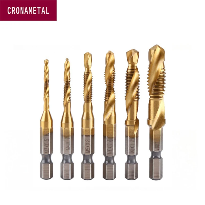 6PCS M3-M10 Hex Shank Combination Drill Bits/Taps for Drills and Screwdrivers Tap Drill Bit Set Titanium Coated M3 M4 M5 M6 M8