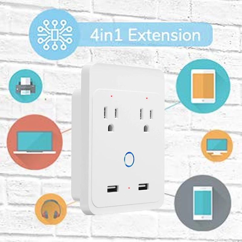 

Smart life / tuya APP Wireless Smart Socket US plug WIFI Smart Socket Double way WIFI Intelligent Sub-control Socket
