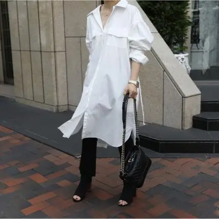 

Autumn New Style Korean-style Mid-length Loose-Fit Color Long-sleeve Blouse Women's over-the-Knee Large Size Waist Hugging Slimm