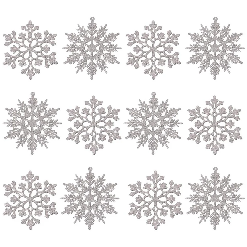36PCS Glitter Snowflake Ornaments Sparkling Silver Iridescent Christmas Tree Decorations for Decorating | Дом и сад