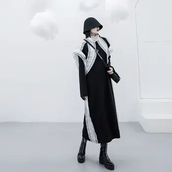 

Lazy Oaf Irregular Women Dress Stitching Lace Turtleneck Dresses Streetwear Plus Size Fashion Trend Women Clothes XJ3161