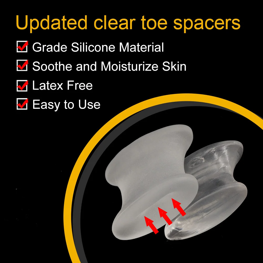4Pcs Size L Silicone Toe Separator Hallux Valgus Bunion Corrector Straightener Soft Transparent Toe Spacer Foot Care D2973