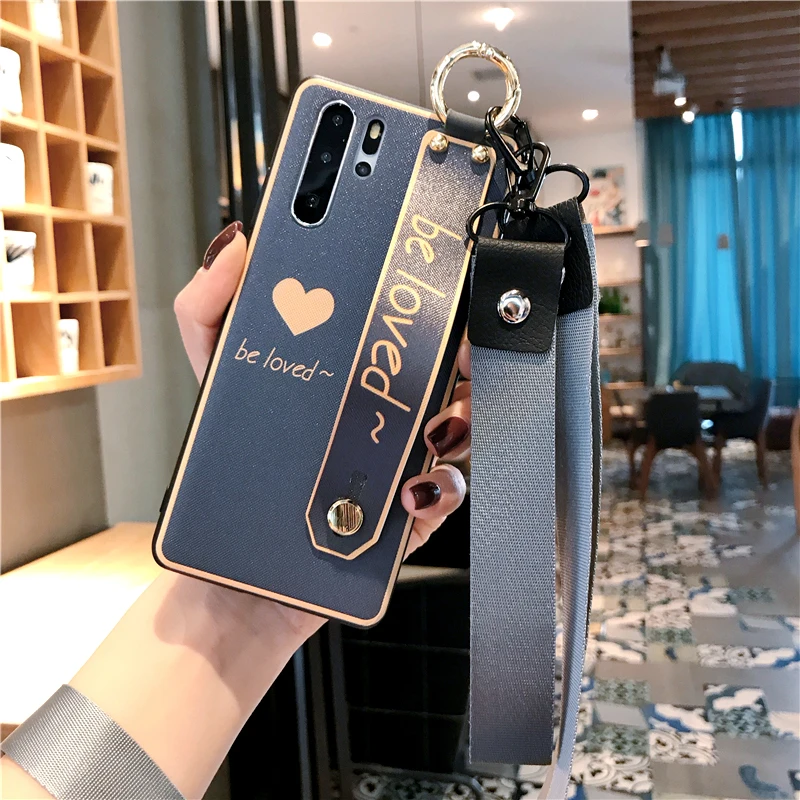case with lanyard Чехлы для телефонов для влюбленных huawei P20 P30 Lite Nova 3 3i 4 5 Honor 10 20 9X 8X Pro mate 20X30, чехлы на заднюю панель с ремешком на запястье - Цвет: case with lanyard