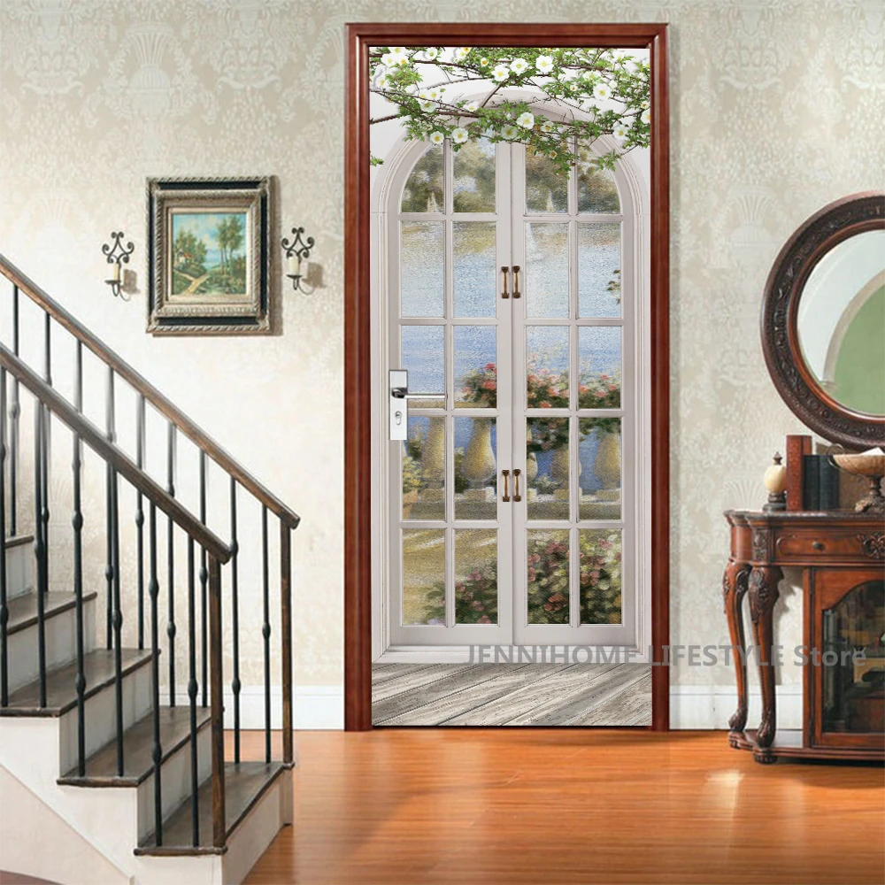 3D Landschaft Tür Aufkleber Abnehmbare Vinilos Para Puertas Klebstoff Tapete Sexy Frau Wandmalereien für Türen Moderne PVC Home Decor – Detail 22