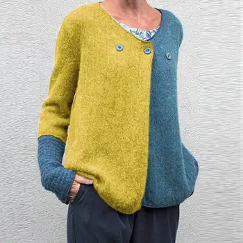 

ZANZEA Autumn Vintage Patchwork Sweater Women Color Block Knitwear Open Stich Long Sleeve Shirt Jumper Cardigan Loose Sweaters