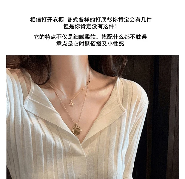 2021 autumn and winter western style new V-neck top women's slim knit bottom top white wool sweater winter