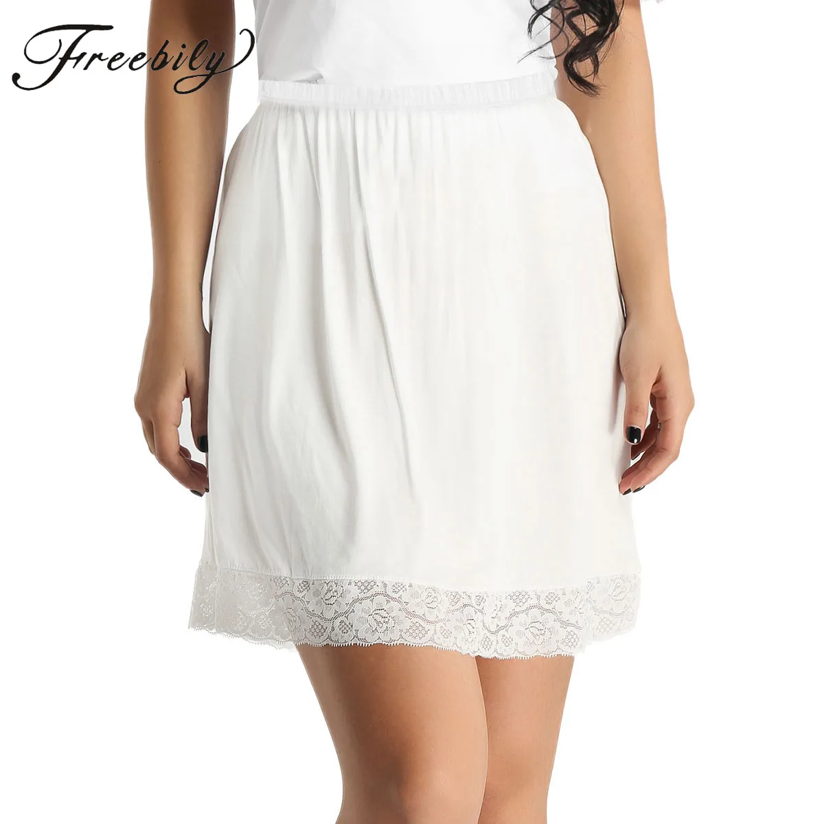 Womens Cotton Lace Slip skirt Petticoat Ladies White Undergarment Short~Long 