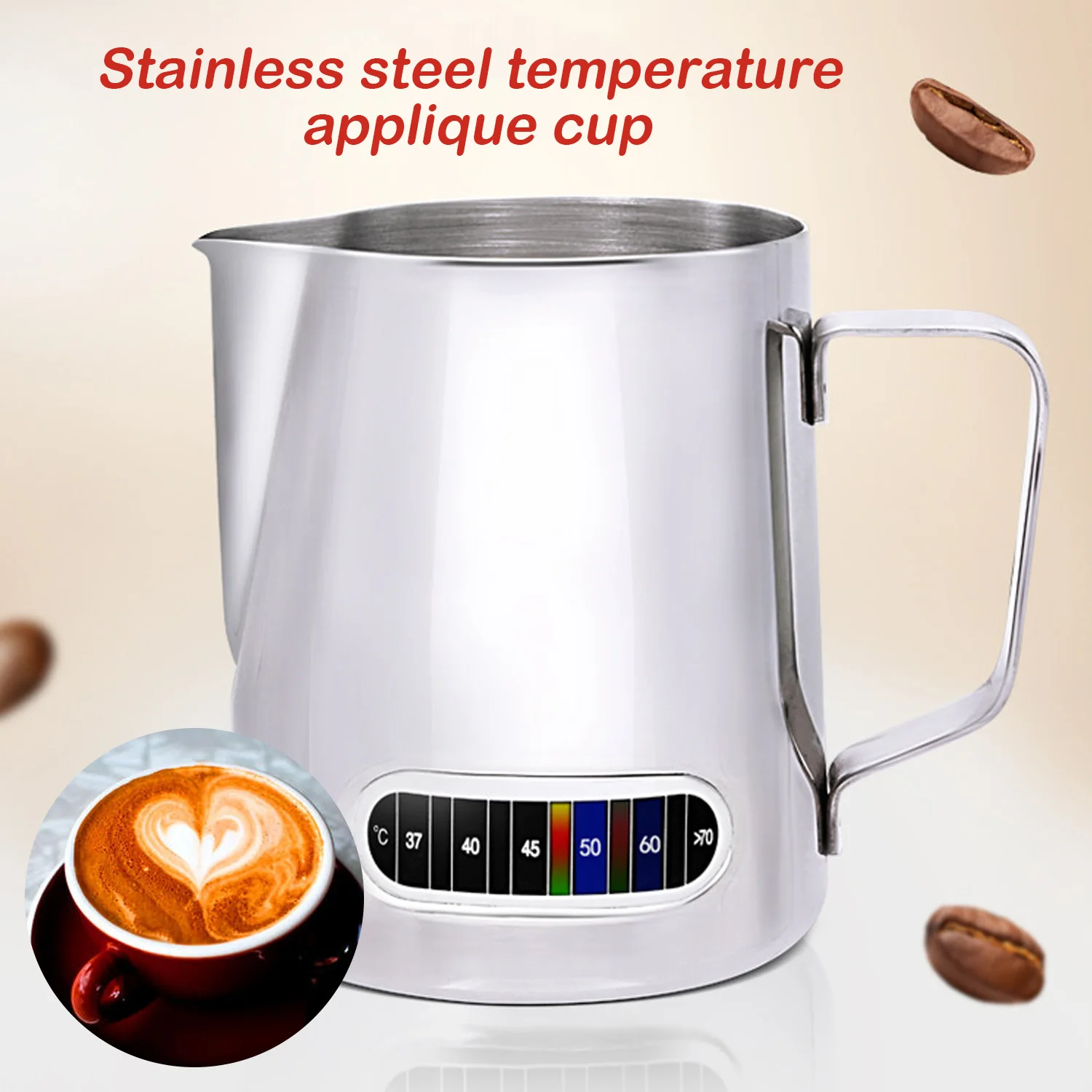 

Behogar 600ml 21oz Stainless Steel Milk Frothing Pitcher Jug with Built-In Thermometer for Barista Cappuccino Espresso Making
